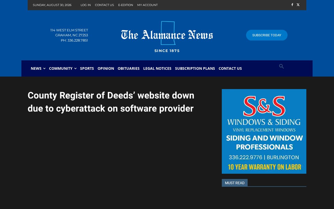 Burlington residents directory Register of Deeds portal outage report