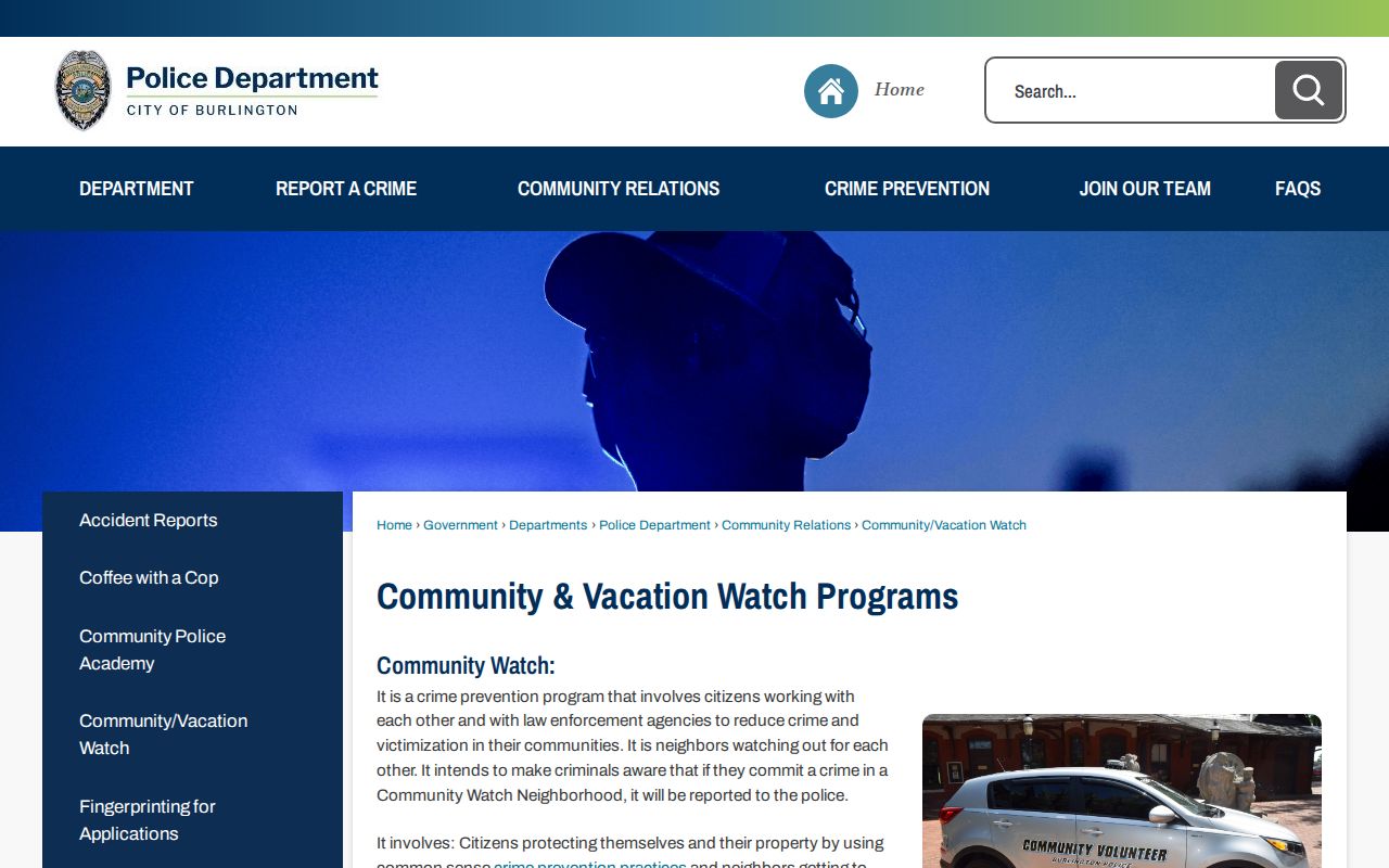 Burlington neighbors Community Watch contact route
