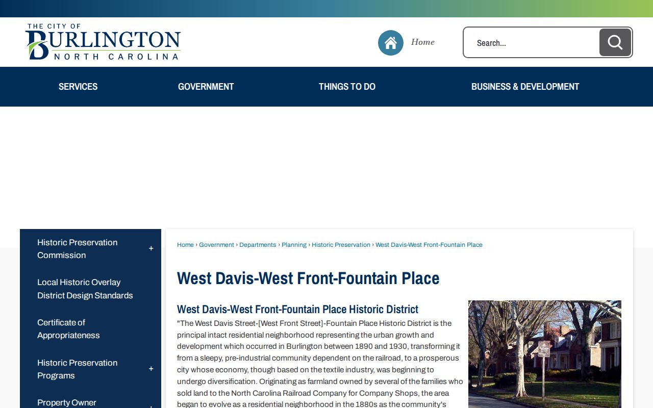 Burlington neighbors West Davis West Front Fountain Place history