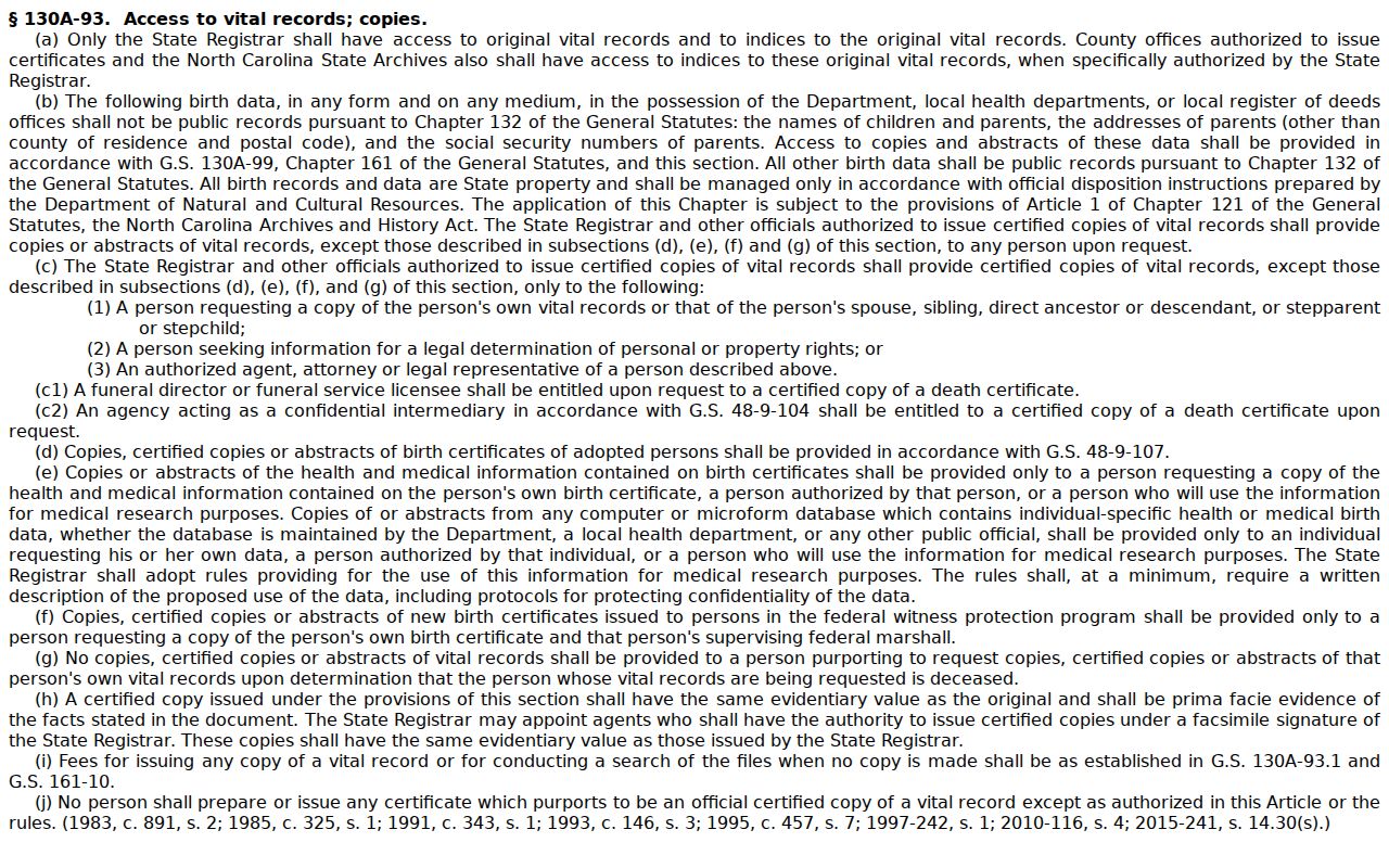 Burlington resident lookup with North Carolina vital-record eligibility statute