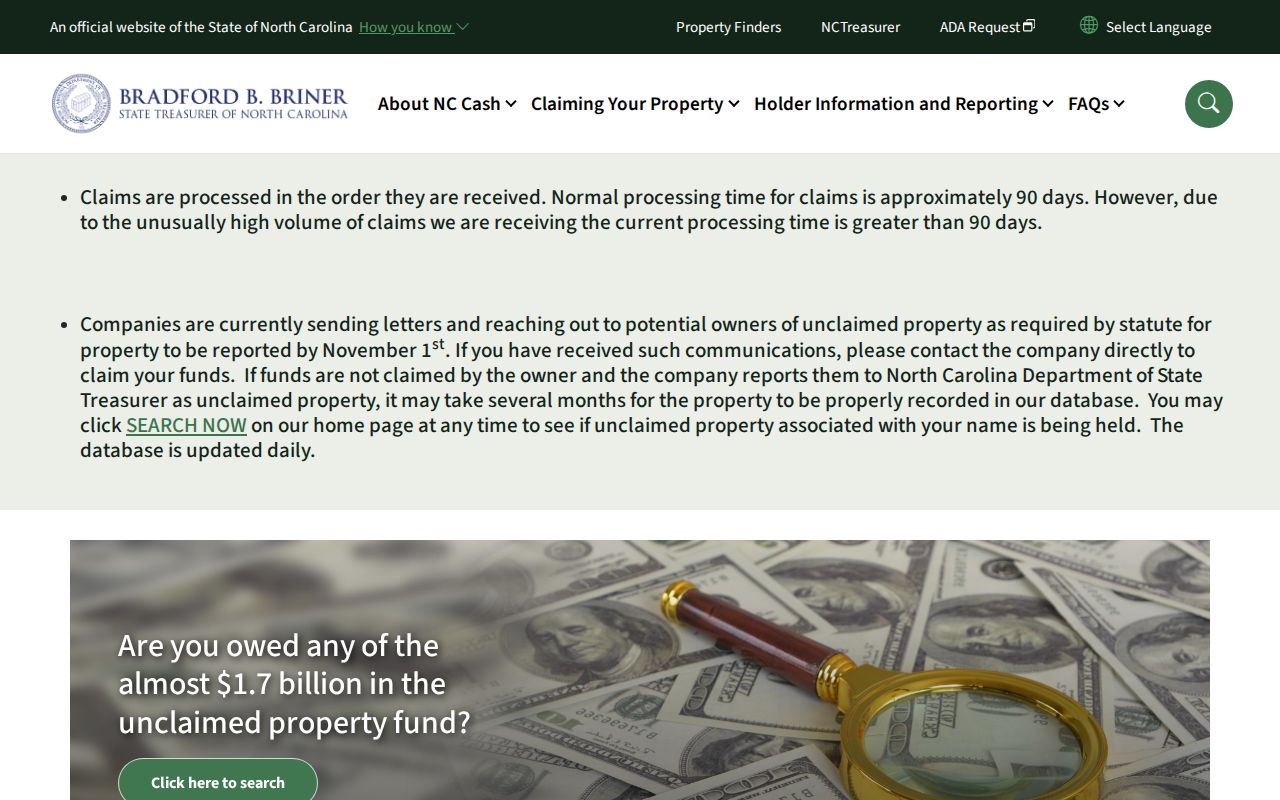 Burlington resident lookup using the NC Cash official search