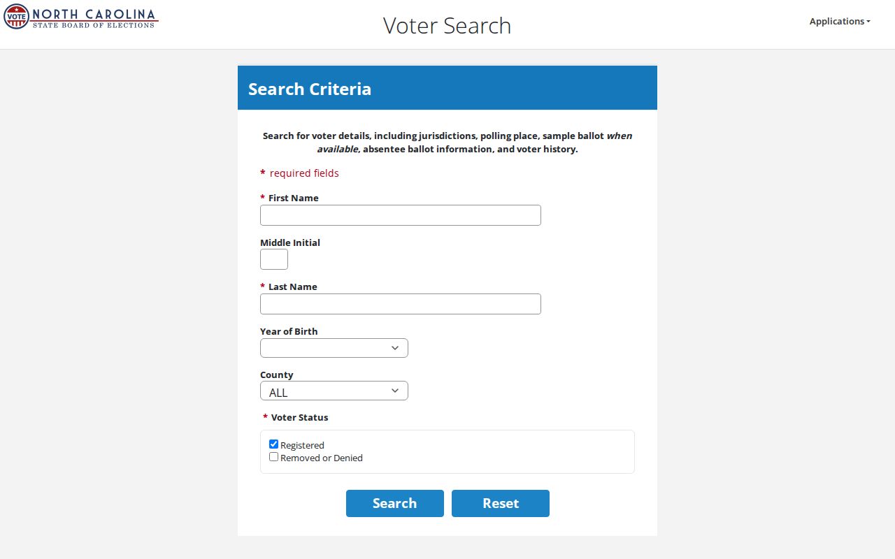 Burlington residents directory North Carolina voter search form